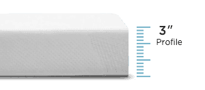 Side profile of the Adapt Topper with a logo showing 3 inches in height
